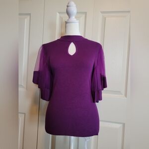 7th Ave NY & Co Purple Flutter Sleeve Knit Top